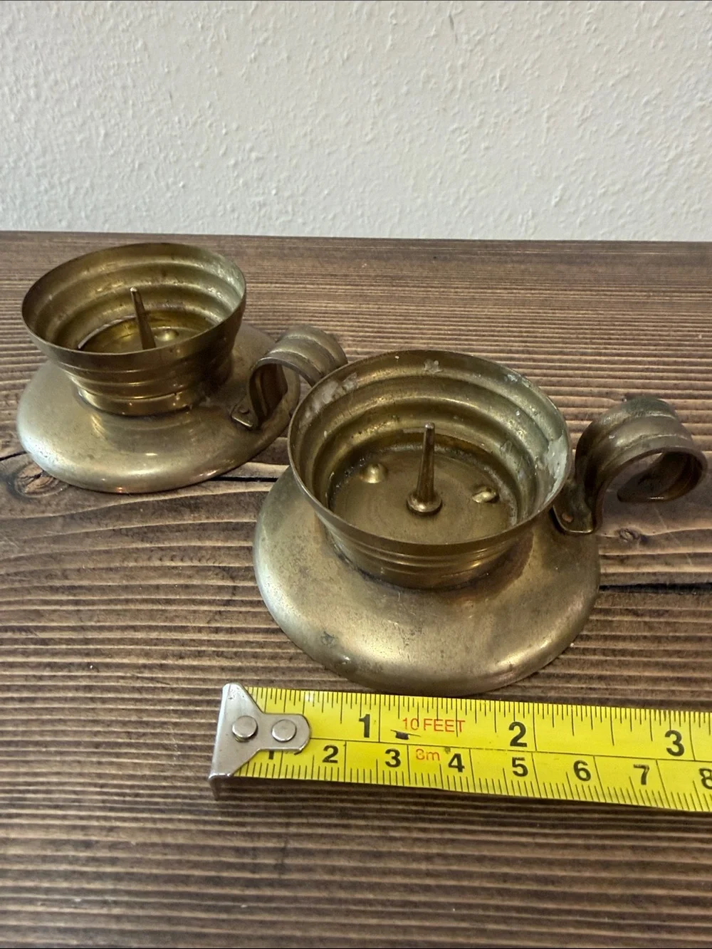 Vintage Brass Chamberstick Candle Holders Pair Finger Loop Farmhouse Decor
